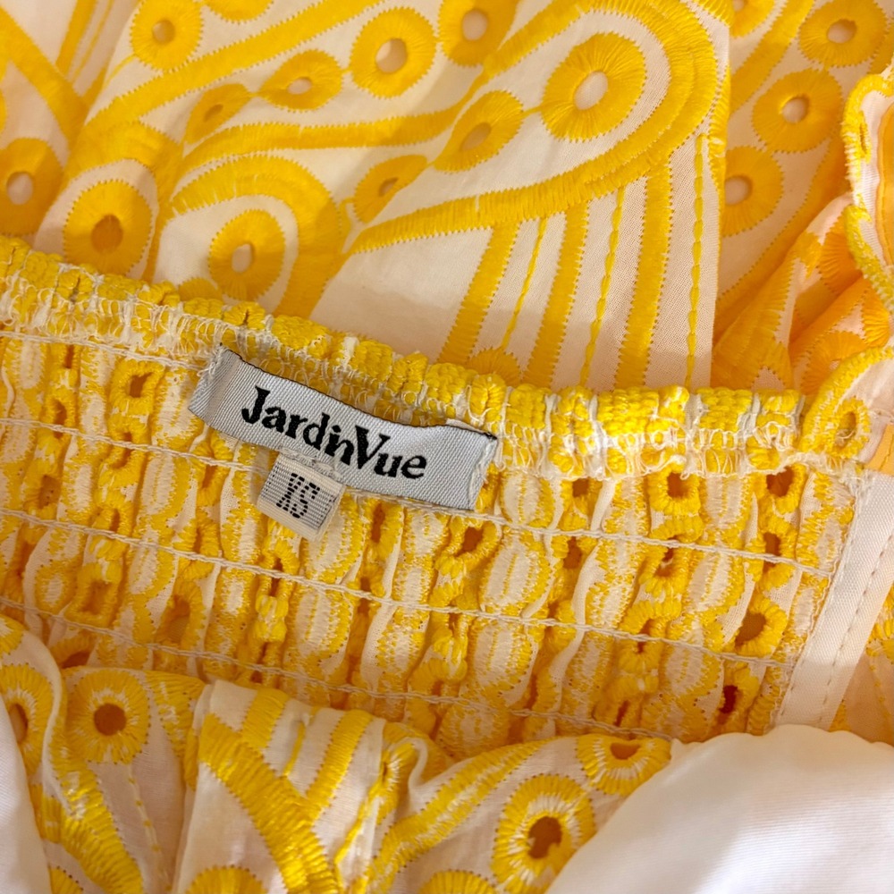 JARDINVUE Lace Buttoned Ruffle Hem Cami Midi Dress Yellow Embroidered X-Small - Picture 12 of 15